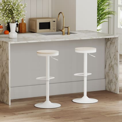 Tabourets De Bar Réglables Avec Dossier - Lot De 2, Blanc, Hauteur 60-80 Cm - Style Moderne Pour Cuisine, Salon - 11