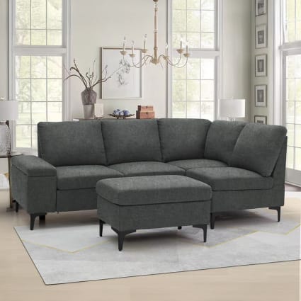 Canapé D'angle 3 Places Avec Repose-pieds Amovible - Super Moelleux Et Doux Gris