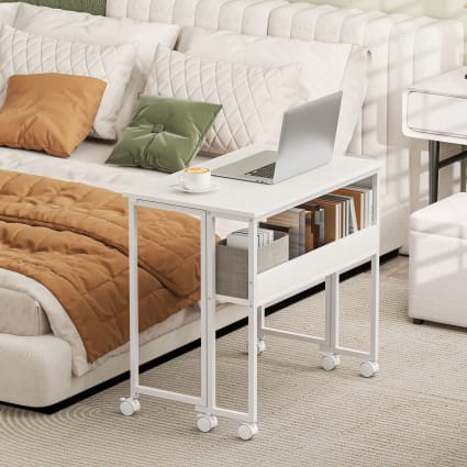 Scrivania Pieghevole Con Rotelle Maclean MC-126B - Piano 100x58 Cm, Carico 50 Kg, Ripiano Inferiore, Ideale Per Home Office