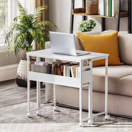 Scrivania pieghevole a ribalta con ripiano e ruote bianco Homcom