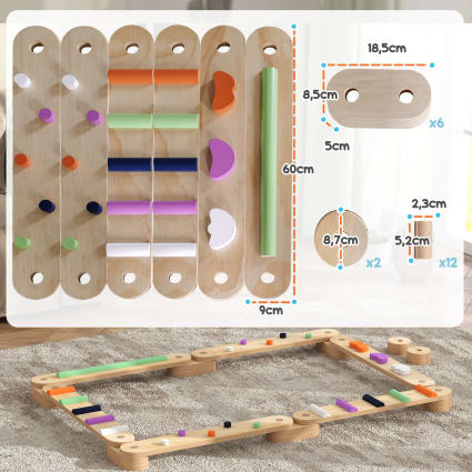 AIYAPLAY Poutre D'équilibre Pour Enfants, Modulable, Bois Massif De Pin, Parcours De Motricité, 6 Pièces Pour Intérieur Et Extérieur, Jouet Montessori D'entraînement D'équilibre, Charge 50 Kg, Naturel