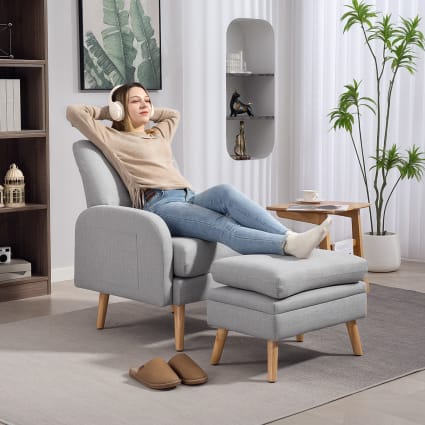 Fauteil en tissu bouclé avec repose-pieds RYAN