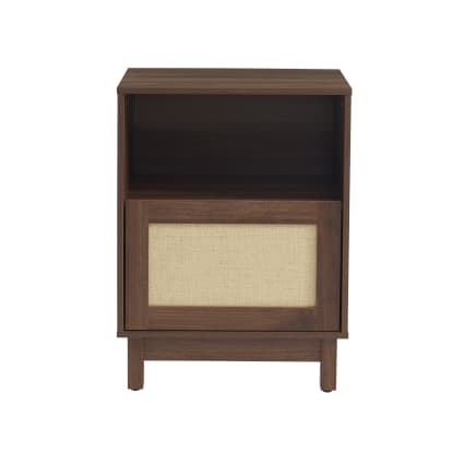 Haria - Table de chevet effet noyer et rotin