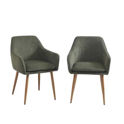 Kalli - Lot de 2 fauteuils tissu vert pieds métal finition bois