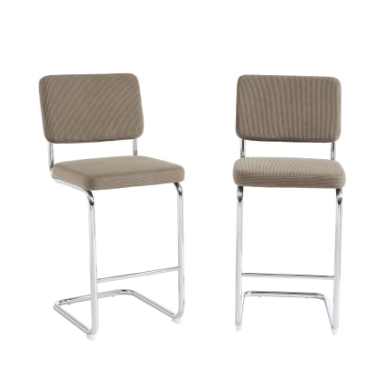 Tabouret de bar en velours côtelé grège piètement chromé Jack