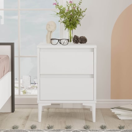 Vida Designs comodino bianco con 2 cassetti, maniglie e guide in metallo, Bianco