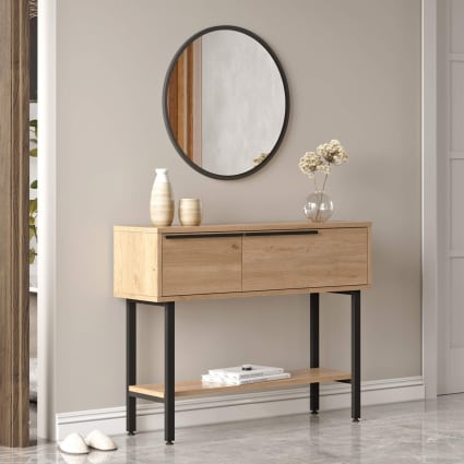 Specchio da parete rotondo in legno da 40 cm per bagno, specchio circolare rustico marrone per bagno, cornice in legno, specchio da trucco per