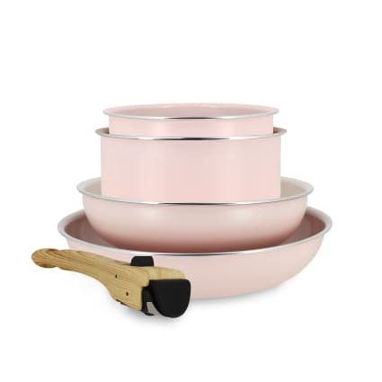 Batterie de cuisine 5 pièces en aluminium recyclé rose Colorama amovible | Maisons du Monde