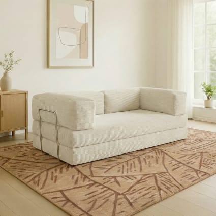 Canapé compressé 3 places modulable en velours côtelé crème Trendy | Maisons du Monde