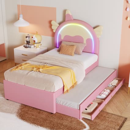 Daybed Divano Letto 90x200 Cm Con Cassetti Portaoggetti - Rivestito In Pelle, Beige