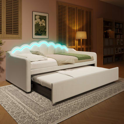 Letto estraibile in velluto beige 90x200 cm con luce LED Maisons
