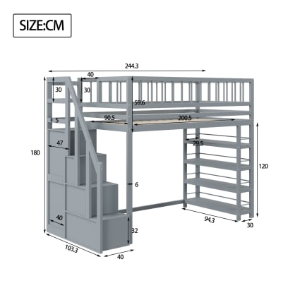 Letto A Soppalco 90x200cm - Con Scala E Armadio, Perfetto Per Camerette