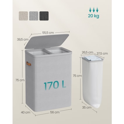 Mondeer Cesto portabiancheria da 100 l, con 2 scomparti, pieghevole, con coperchio, in cotone, colore naturale