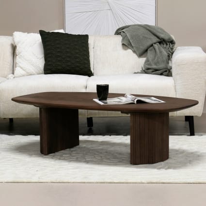Couchtisch Oval 130cm aus Mangoholz, dunkelbraun Feline