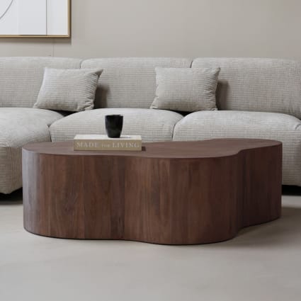 Couchtisch Organisch aus Mangoholz, dunkelbraun Moos