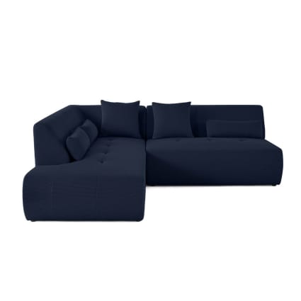 Canapé modulable 5 places angle gauche en tissu mailles 3d bleu