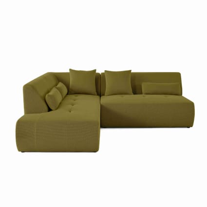 Canapé modulable 5 places angle gauche en tissu mailles 3d vert olive