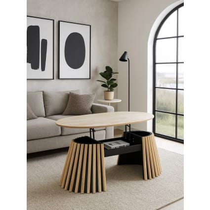 Ovaler Holz Couchtisch, hochklappbar L120 cm Landia