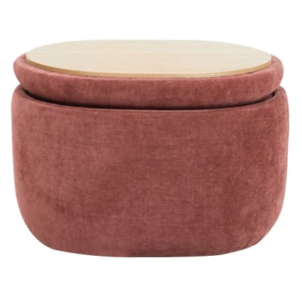 Hocker Couchtisch mit Stauraum aus Holz und Stoff Terracotta