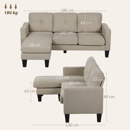 Canapé D'angle 3 Places Méridienne Réversible Polyester Anthracite Homcom M22007407