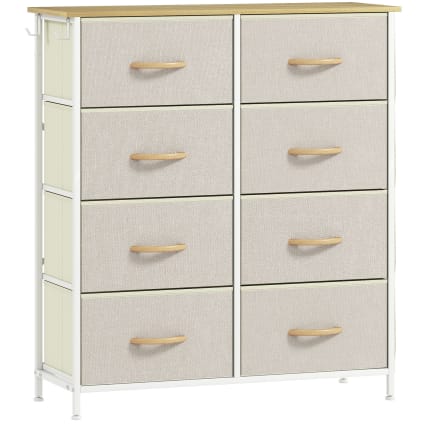 Beige Stoff-Kommode mit 8 Schubladen & Stahlrahmen Homcom