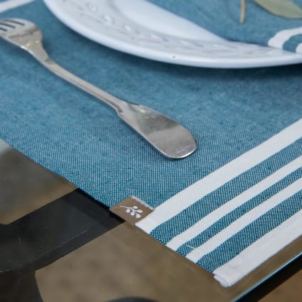 Set di 4 tovagliette lino blu tempesta / oro 30x50 cm Camille | Maisons