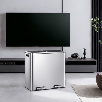 Pattumiera Doppia Camera 18L In ABS, Con Coperchi A Pressione, Per Cucina, Bagno E Lavanderia, Design Silenzioso