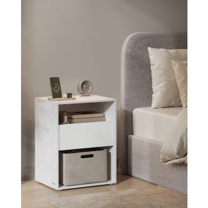 Comodino LED Con Luci RGB 16 Colori, Prese E Porte USB, 2 Cassetti, Bianco, 45x35x52 Cm - 3