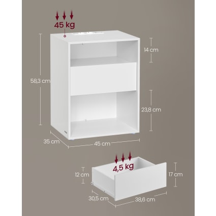 Comodino Intelligente con Ricarica, Tavolino Comodino con LED Nascosto e Presa Multifunzionale, Comodini con 2 Cassetti, for Riporre Camera da Letto e Soggiorno ( Color : White , Size : 45cm/17.7in