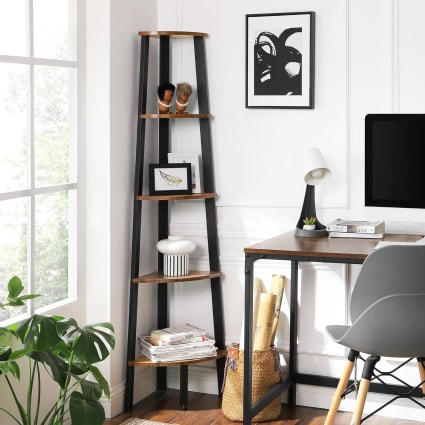 Libreria Angolare A 5 Ripiani In PVC Bianco - Scaffale Industriale Salvaspazio Per Soggiorno, Bagno E Balcone, Struttura In Metallo