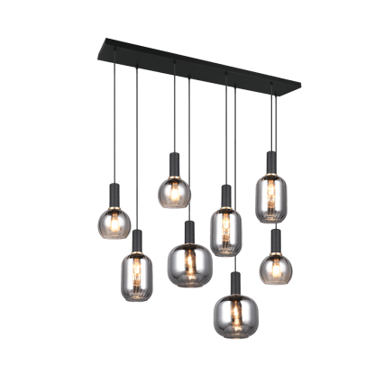 Lampadario A Sospensione Koyoto 5 Luci, Metallo E Vetro, Stile Vintage, Nero/Cromo, Altezza Max 152,5 Cm