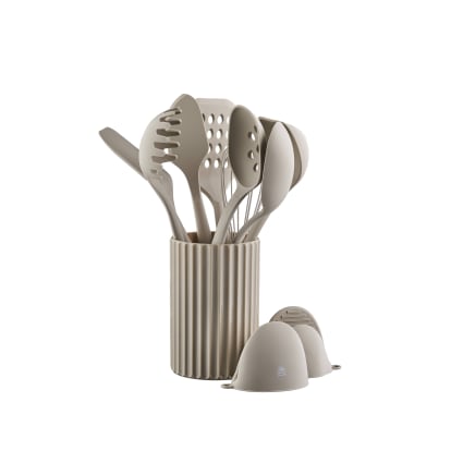 Set Utensili Da Cucina In Silicone Con Manico In Legno - Mestolo, Spatola E Cucchiaio, Antiaderenti, Resistenti Al Calore 220°C, Design Salvaspazio