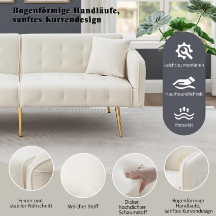 Canapé moderne chic Droit 2 places en Tissu Gris Métal Doré Bois Alma Canapé moderne chic Droit 2 places en Tissu Gris Métal Doré Bois Alma