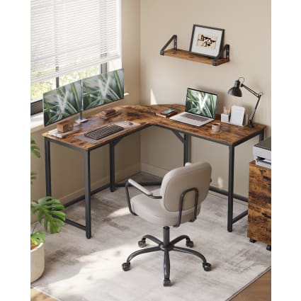 Scrivania angolare computer forma L 129x129x76 cm marrone nero Bin