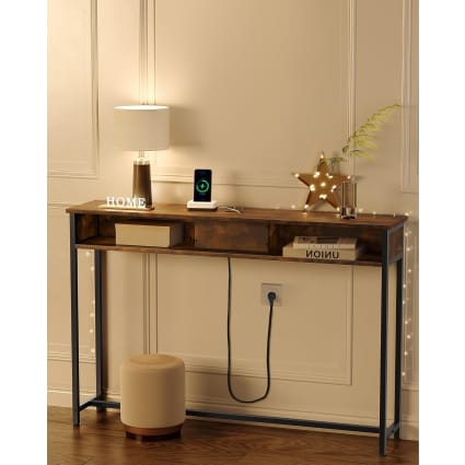 Tavolo Consolle Industrial 2 Livelli 110 Cm - HOMISSUE Per Ingresso, Corridoio O Soggiorno | Design Salvaspazio Con Ripiani Aperti - 2