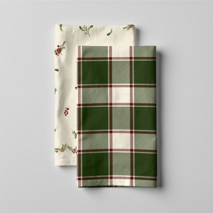 Lot De 2 Torchons De Cuisine En Coton - Motif Chiens De Noël - 45x65 Cm - Ambiance Festive