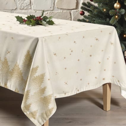 Nappe De Noël Beige Anti-taches - 150 X 350 Cm - 55% Coton, 30% Polyester, 15% Lurex - Lavable Machine 40°C