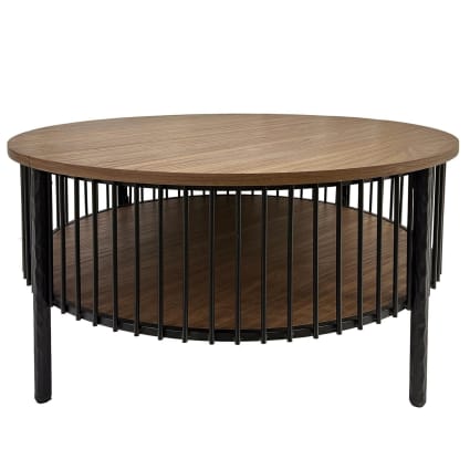 Runder Couchtisch mit Stauraum L84cm Curcuma Holz und Metall lackiert Curcuma