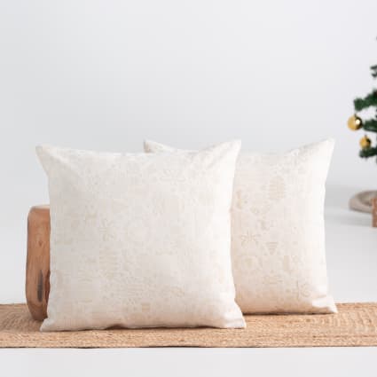 Coussin Décoratif De Noël Paris Prix 40x40cm – Design Sapin Enneigé Sur Fond écru Et Doré