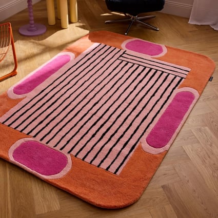 Tapis Vintage Orange Traditionnel 4x7 Pieds Tissé À La Main Géométrique