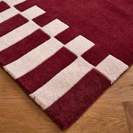 Tapis Tapisserie Zapotec Tissé Main – Géométrique Bordeaux 24x41, Mexique