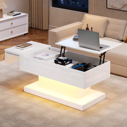 Table Basse Blanche LED CLIPOP : Design Moderne Avec Lumière RGB Réglable Et 2 Niveaux
