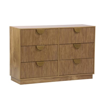 Commode décor bois de manguier rainuré 6 tiroirs
