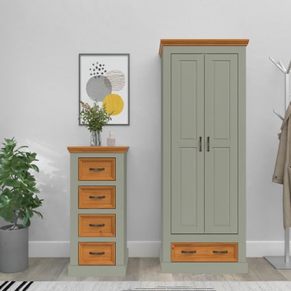 Armoire Grise 2 Portes en Pin Massif Dressing Gris Armoire Chambre - Ciel & terre Commerce