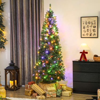 Albero Di Natale Artificiale HOMCOM 210 Cm - Con Luci Bianche E Colorate, 1273 Rami, Base Metallo, Ignifugo