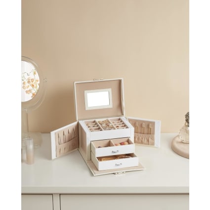 scatola portagioie in legno in stile chiusura a chiave, organizer da tavolo con