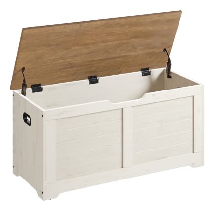 Coffre de rangement imitation grange 40 x 100 x 46 cm blanc et marron