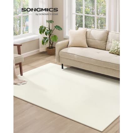 Tapis Shaggy Blanc 160x200 Cm – Moelleux, Antidérapant, Résistant Aux Taches, Polyester