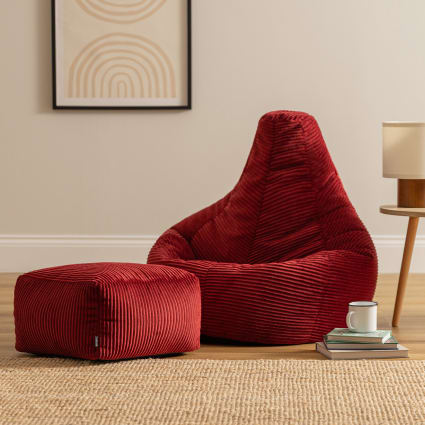 Pouf poggiapiedi quadrato in velluto a coste terracotta arancione Kingston | Maisons du Monde