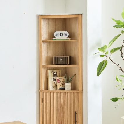 Eckschrank mit 1 Tür und 3 Regalen aus Holz